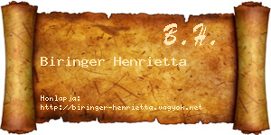 Biringer Henrietta névjegykártya
